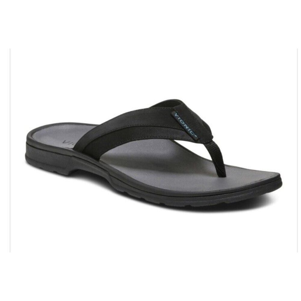 Vionic Wyatt Mens 9.5 Toe-Post Sport Arch Supportive Sandal Black Gray‎ New